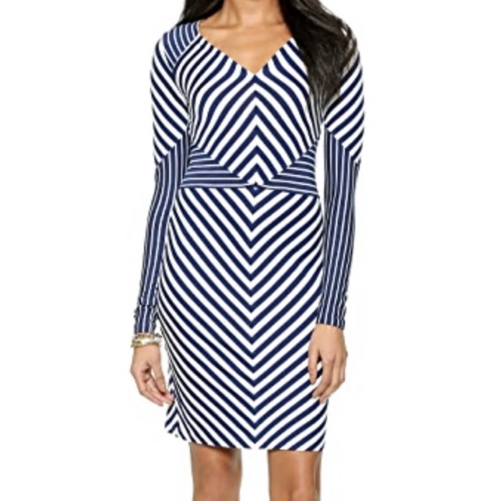 Diane Von Furstenberg V-Neck Long Sleeve Stripe Mildred Dress
